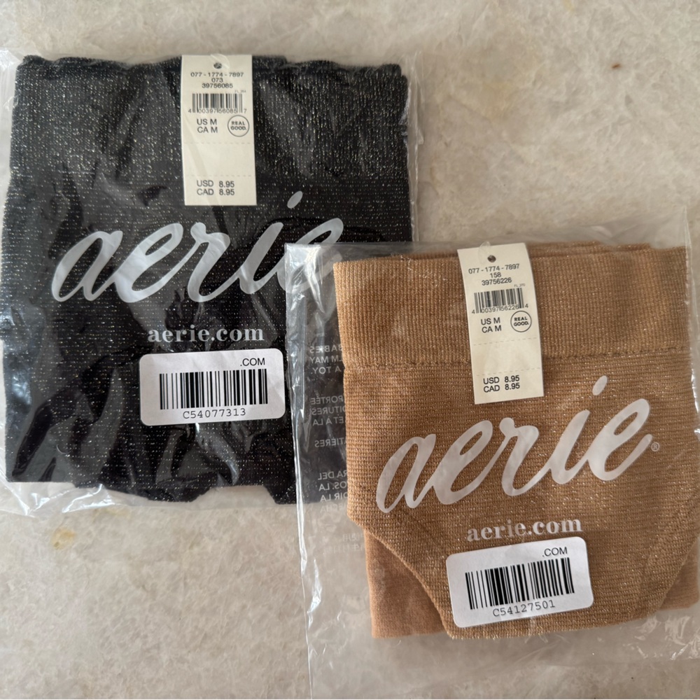 aerie NWT size M full cut panty sparkle nude and black